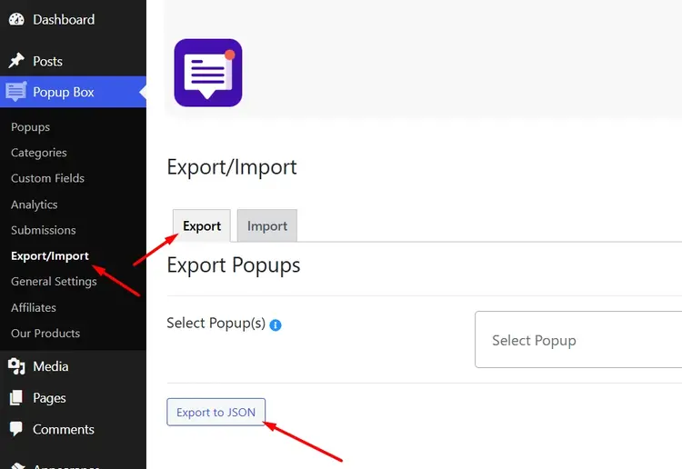 Exporting Popups