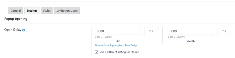 Open Delay Settings For Mobile
