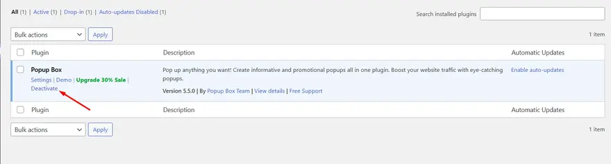 Deactivating Popup Box Free Version