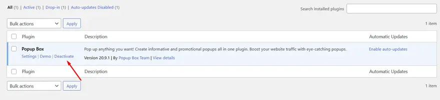 Deactivating Popup Box Old Version