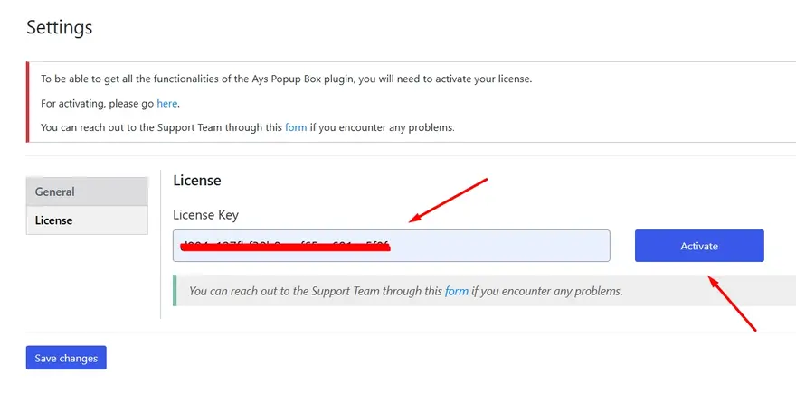License Activation Page