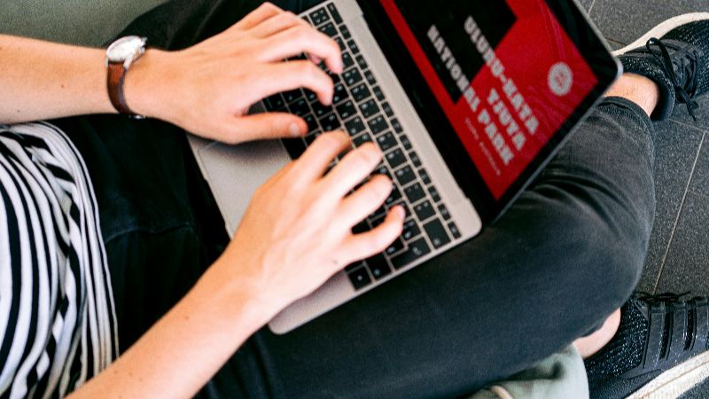 A woman working on a website