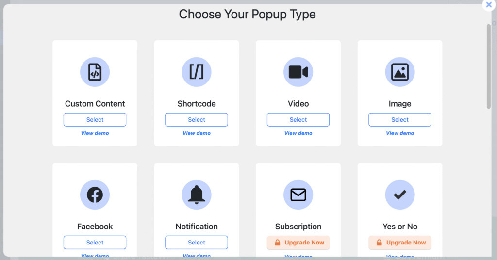 How to create a popup with no coding: choose popup type