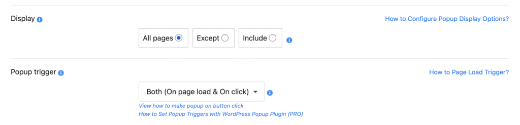 Display options for your popup