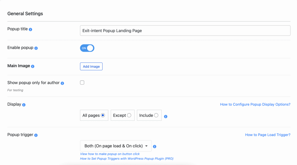 How to install exit-intent popup: general settings