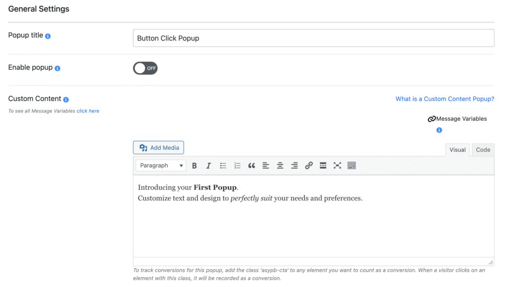 Design your button click popup