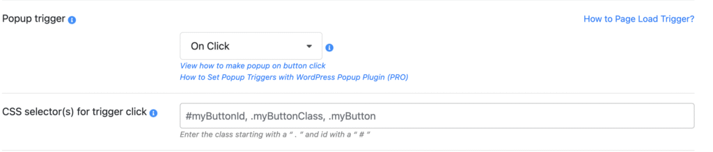 Find the correct popup trigger for button click popup